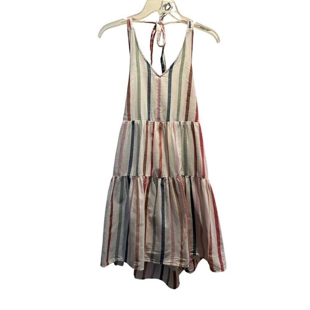 American Eagle Striped Linen Halter Mini Dress with Pockets